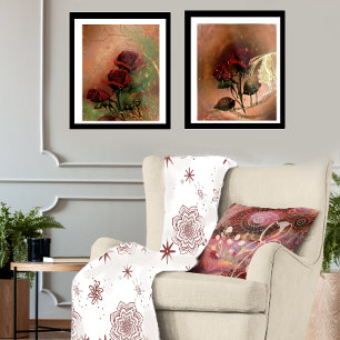Manta Polar Flor roja con estrellas Fleece Blanket