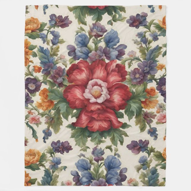 Manta Polar Flor Roja Refinada Increíble y Flores Delgadas (Anverso)