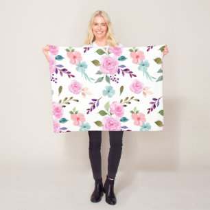 Manta Polar Flor rosa acuarela transparente