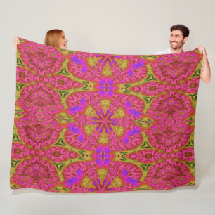 Manta Polar Flor rosa estrella en verde