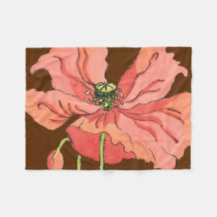 Manta Polar Flor rosa grande con fondo rojo profundo