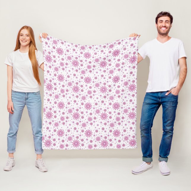 Manta Polar Flor rosa y blanca Retro Floral (In situ)