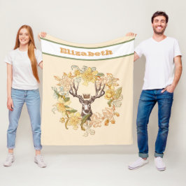 Manta Polar Flor Rústica Vintage de venado moderno