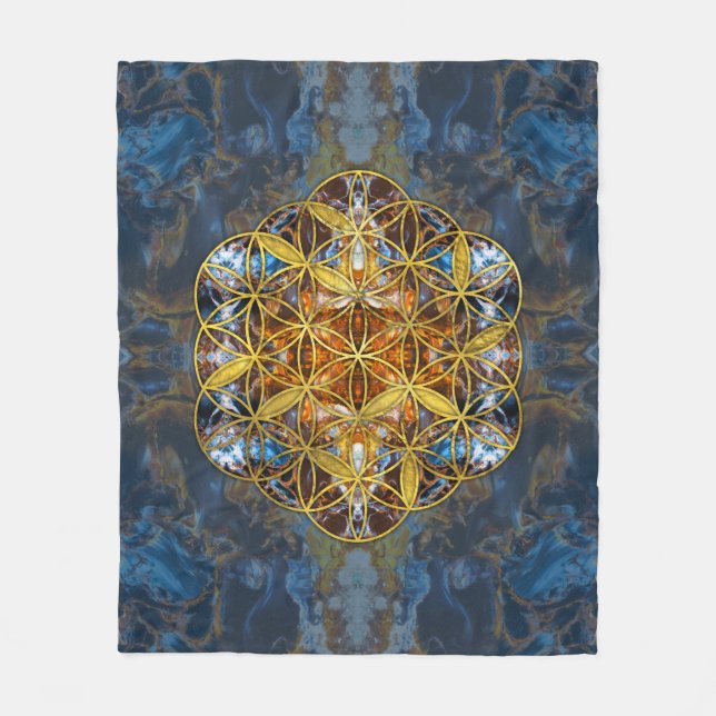 Manta Polar Flor sagrada de la geometría de la piedra preciosa (Anverso)