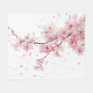 Manta Polar Flor Sakura Flor de Cerezo Rosa Acuarela Boho