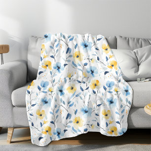 Manta Polar Flor silvestre acuarela azul amarillo