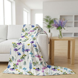 Manta Polar Flor Silvestre Acuarela Púrpura Azul