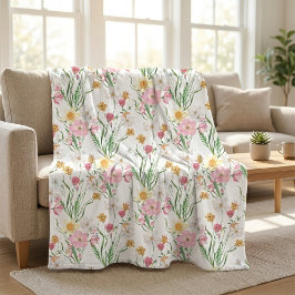 Manta Polar Flor silvestre acuarela rosa verde