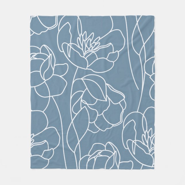 Manta Polar Flor silvestre moderna azul blanco (Anverso)