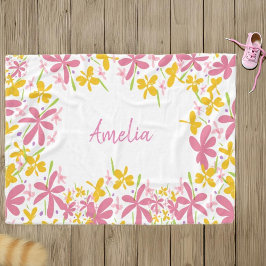 Manta Polar Flor silvestre rosa y amarilla personalizada