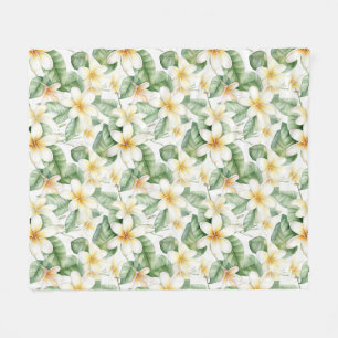 Manta Polar Flor tropical frangipani blanca con motivos