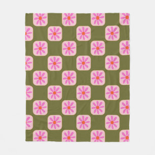 Manta Polar Flor verde de barro retro lindo de Boho de chequer