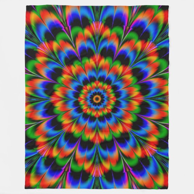 Manta Polar Flor verde verde azul roja (Anverso)