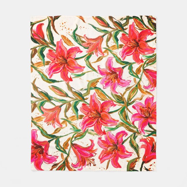 Manta Polar "Flor vibrante de lirio: Patrón floral con empaste (Anverso)