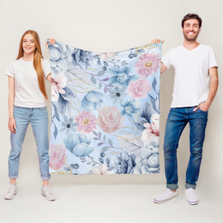 Manta Polar Flora Azul Y Rosa De La Marina