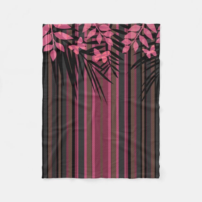 Manta Polar Floral, a rayas, retro (Anverso)