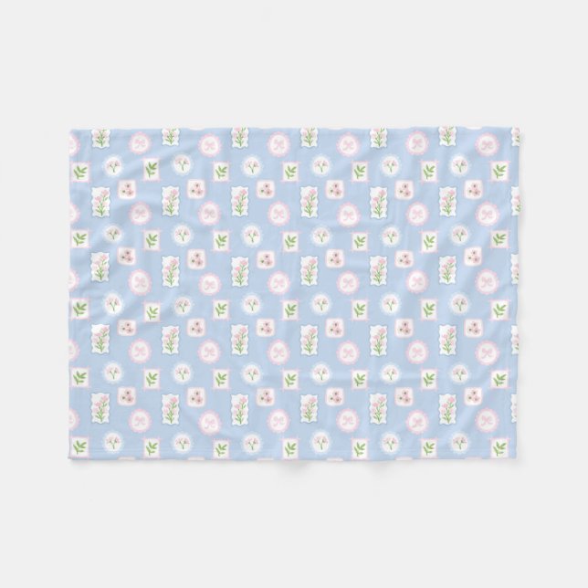 Manta Polar Floral acuarela preppy grandmillennial (Frente (Horizontal))