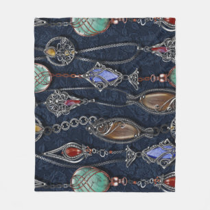 Manta Polar Floral Art Nouveau: Denim Elegance.