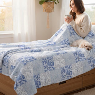 Manta Polar Floral azul de patrón de algodón francés curtido