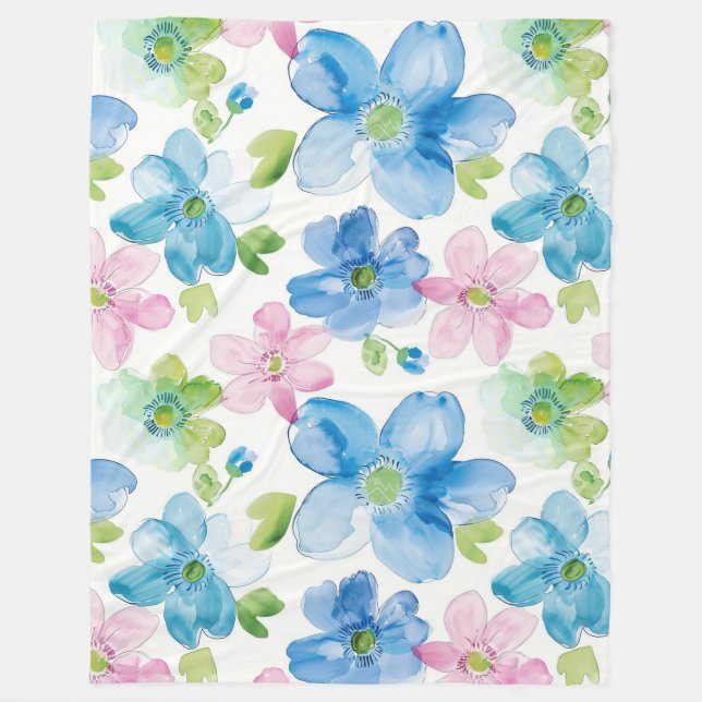 Manta Polar Floral azul verde rosa de moda (Anverso)