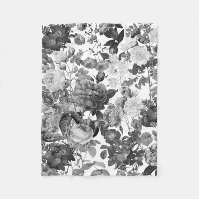 Manta Polar Floral blanca blanca blanca negra (Anverso)