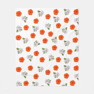 Manta Polar Floral blanca y naranja