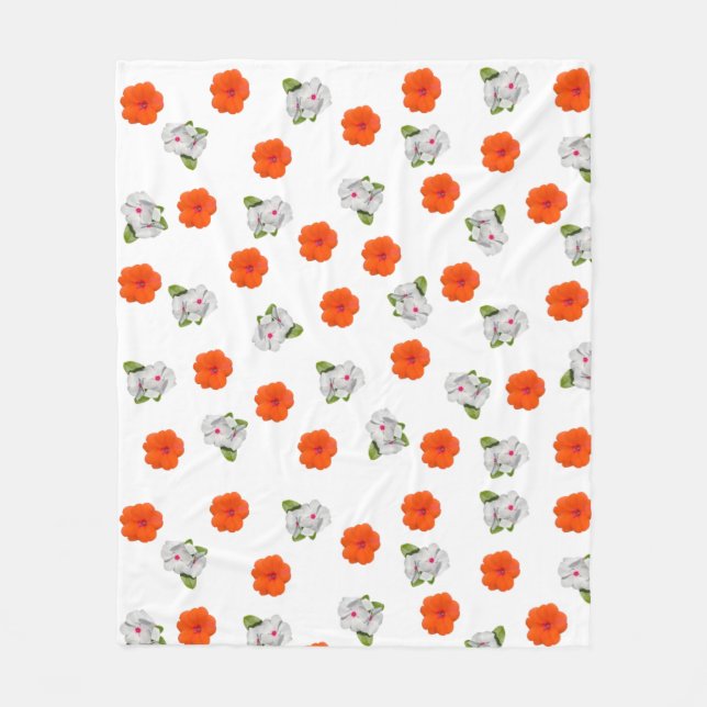 Manta Polar Floral blanca y naranja (Anverso)