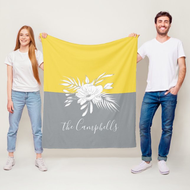 Manta Polar Floral Blanco Moderno sobre Colorblock Personaliza (In situ)