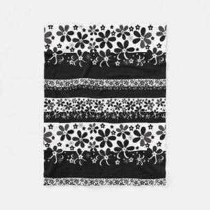 Manta Polar Floral blanco y negro