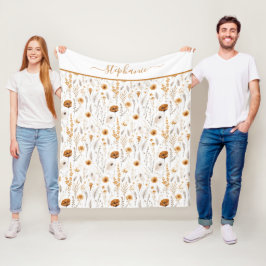 Manta Polar Floral Boho Blanco Gris Beige Marrón Monogramado