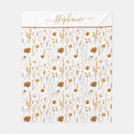 Manta Polar Floral Boho Blanco Gris Beige Marrón Monogramado 