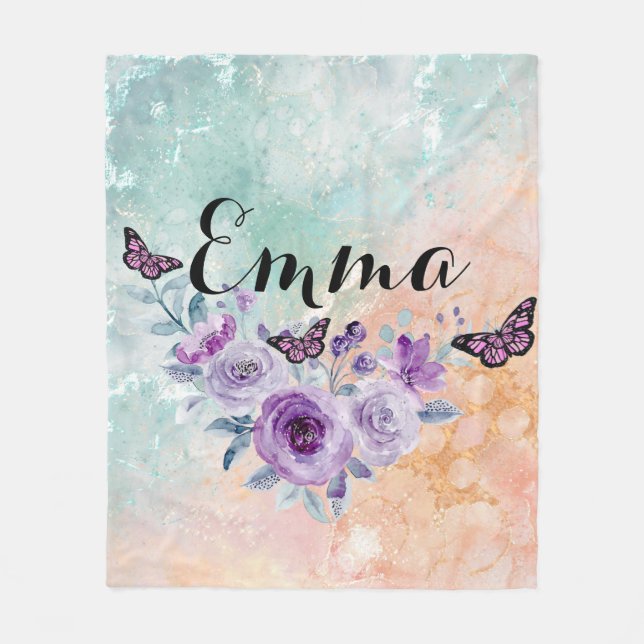 Manta Polar Floral bouquet purple garden (Anverso)