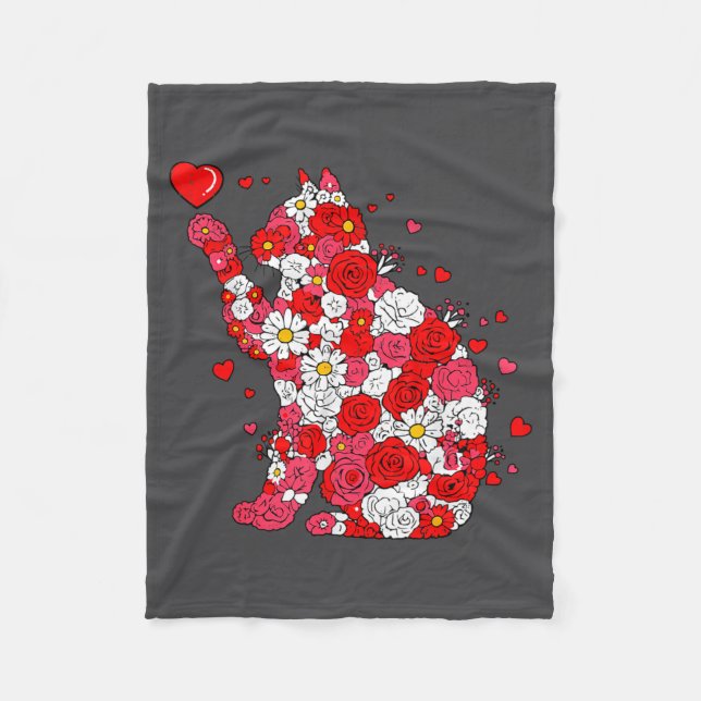 Manta Polar Floral Cat Heart Valentines Day Meow Kitty Kitten  (Anverso)