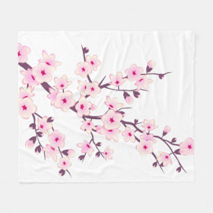 Manta Polar Floral Cerezo Blossom Blanco Rosa