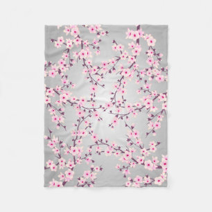 Manta Polar Floral Cerezo Blossom Gris rosa