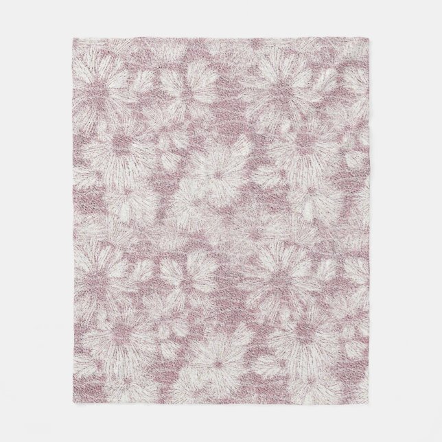 Manta Polar Floral Daisy Terciopelo Rosa Polvoriento (Anverso)