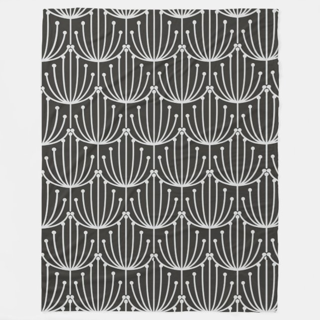 Manta Polar Floral de abstracto de cosecha en blanco y negro (Anverso)