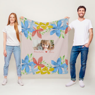 Manta Polar Floral de acuarela fotográfica personalizada