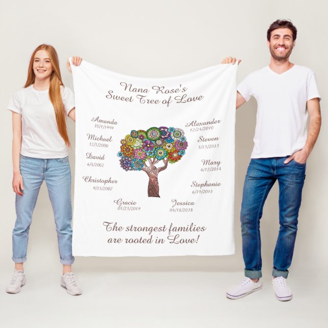 Manta Polar Floral de árbol de las abuelas, marrón en blanco 1 (In situ)