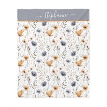 Floral de boho blanco beige azul monogramado