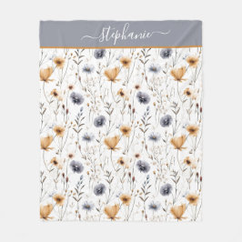 Manta Polar Floral de boho blanco beige azul monogramado