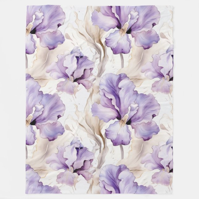 Manta Polar Floral de iris morado romántico (Anverso)