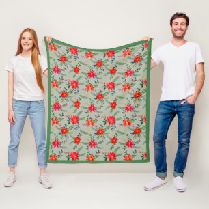 Manta Polar Floral de Navidades de la Poinsettia Roja