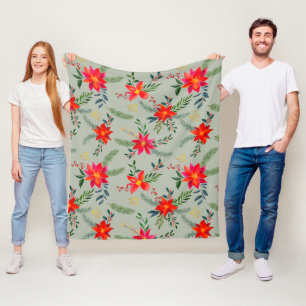 Manta Polar Floral de Navidades de Poinsettia Roja