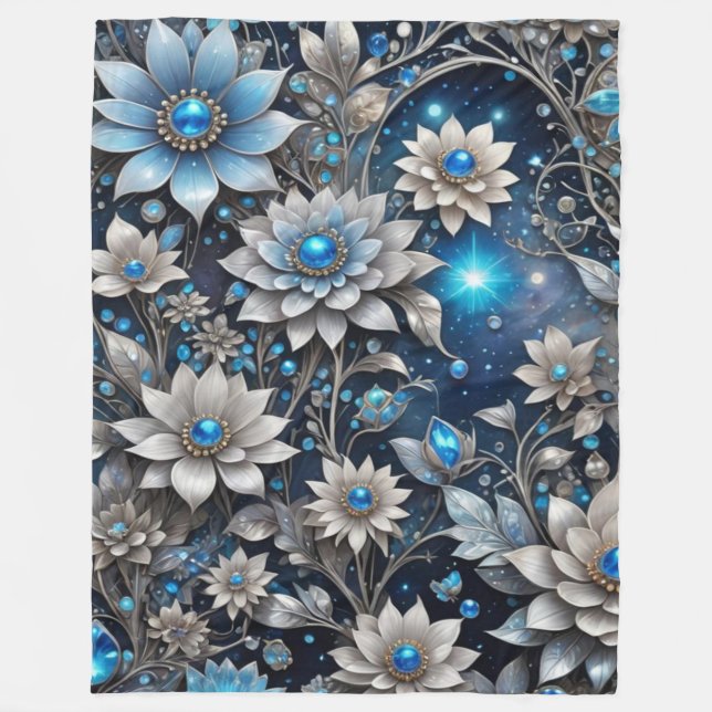 Manta Polar Floral de plata y azul (Anverso)