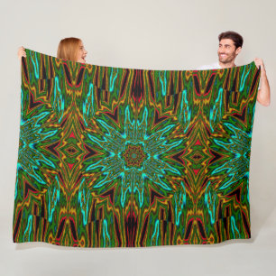 Manta Polar Floral de Plumeria Verde Azul bohemio