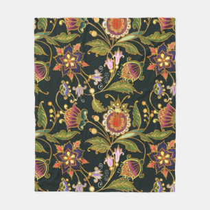 Manta Polar Floral decorativa: Púrpura dorado acrílico.