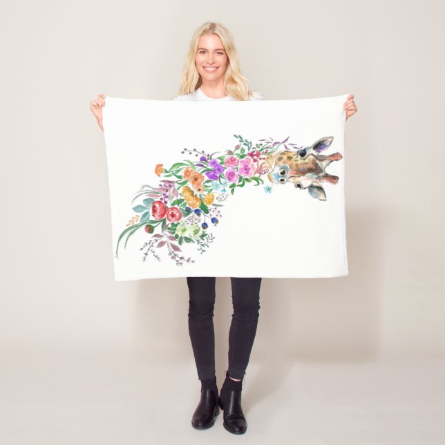 Manta Polar Floral Giraffe Baby Fleece Blanket (In situ)