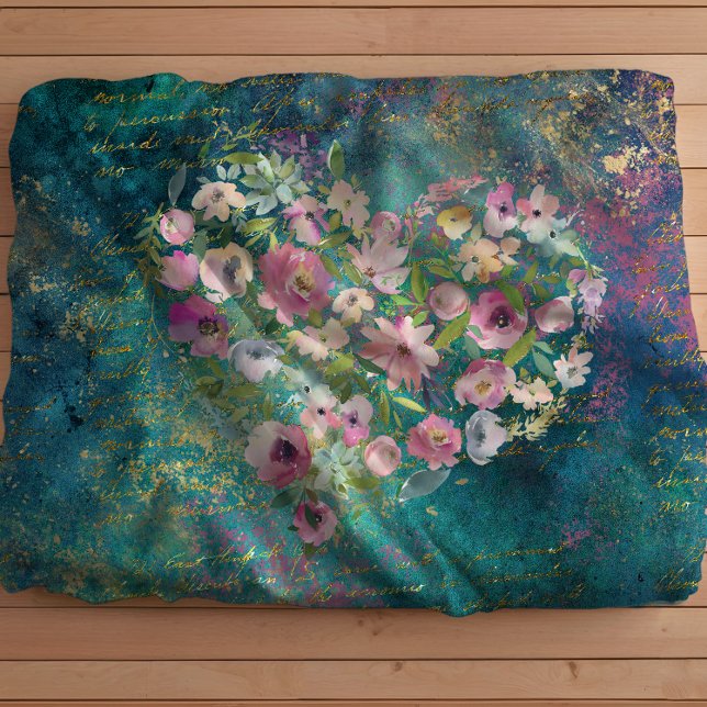 Manta Polar Floral Heart Gold Romantic Handwriter (Subido por el creador)