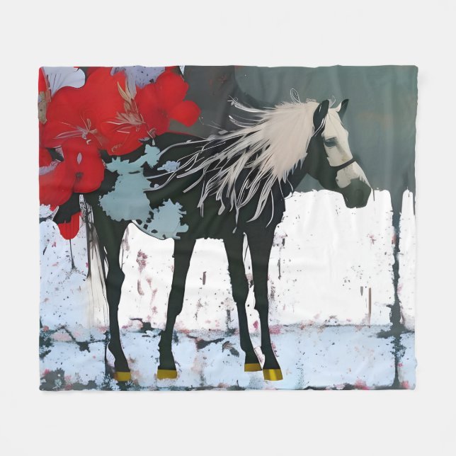 Manta Polar Floral Horse Fleece Blanket (Frente (Horizontal))
